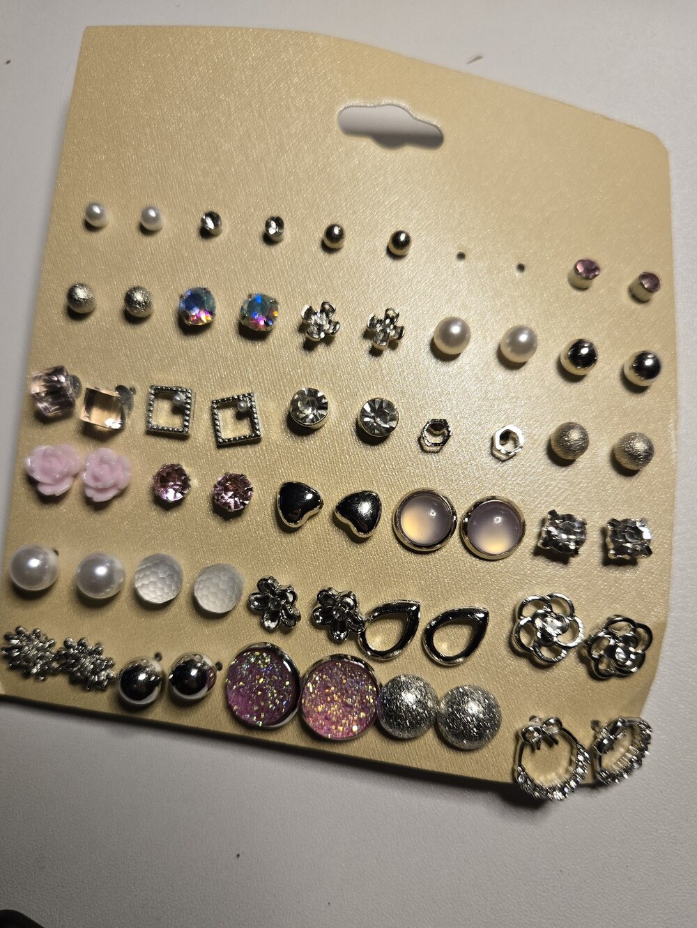Assorted Women’s Stud Earring Set - Silver & Pink Styles